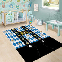 Bavaria Traditional Lederhosen Costume Area Rug Bavaria Emblem - Blue Plaid Pattern with Edelweiss Flowers