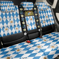 Bavaria Traditional Lederhosen Costume Back Car Seat Cover Bavaria Emblem - Blue Plaid Pattern with Edelweiss Flowers