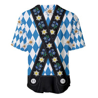 Bavaria Traditional Lederhosen Costume Baseball Jersey Bavaria Emblem - Blue Plaid Pattern with Edelweiss Flowers