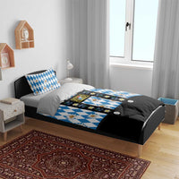 Bavaria Traditional Lederhosen Costume Bedding Set Bavaria Emblem - Blue Plaid Pattern with Edelweiss Flowers