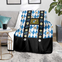 Bavaria Traditional Lederhosen Costume Blanket Bavaria Emblem - Blue Plaid Pattern with Edelweiss Flowers