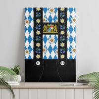 Bavaria Traditional Lederhosen Costume Canvas Wall Art Bavaria Emblem - Blue Plaid Pattern with Edelweiss Flowers