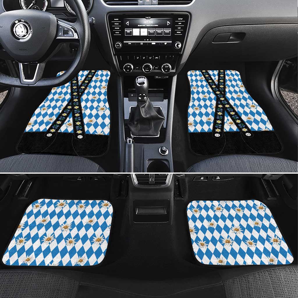 Bavaria Traditional Lederhosen Costume Car Mats Bavaria Emblem - Blue Plaid Pattern with Edelweiss Flowers