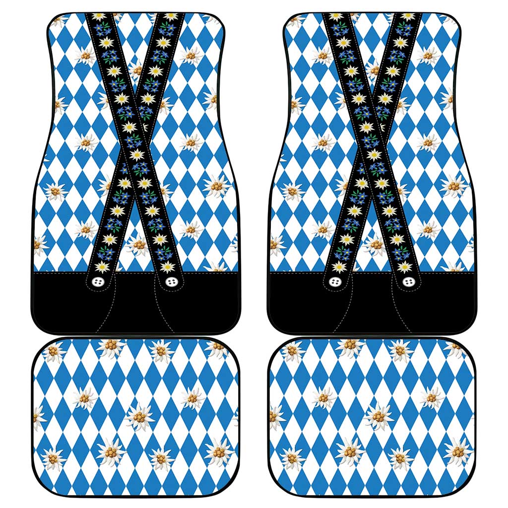 Bavaria Traditional Lederhosen Costume Car Mats Bavaria Emblem - Blue Plaid Pattern with Edelweiss Flowers