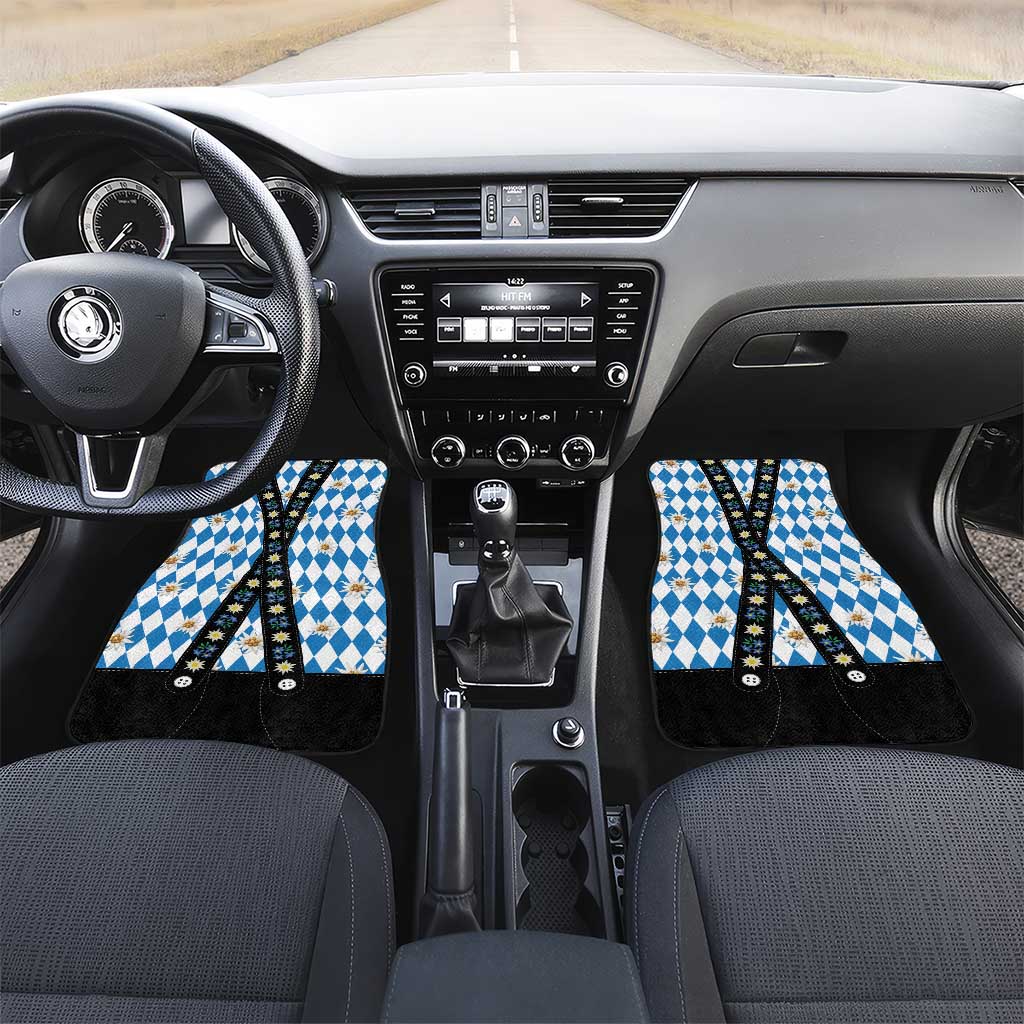 Bavaria Traditional Lederhosen Costume Car Mats Bavaria Emblem - Blue Plaid Pattern with Edelweiss Flowers