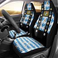 Bavaria Traditional Lederhosen Costume Car Seat Cover Bavaria Emblem - Blue Plaid Pattern with Edelweiss Flowers