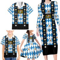 Bavaria Traditional Lederhosen Costume Family Matching Long Sleeve Bodycon Dress and Hawaiian Shirt Bavaria Emblem - Blue Plaid Pattern with Edelweiss Flowers - Wonder Print Shop