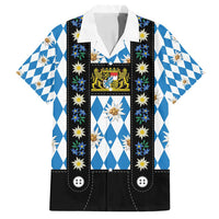 Bavaria Traditional Lederhosen Costume Family Matching Long Sleeve Bodycon Dress and Hawaiian Shirt Bavaria Emblem - Blue Plaid Pattern with Edelweiss Flowers - Wonder Print Shop