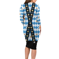 Bavaria Traditional Lederhosen Costume Family Matching Long Sleeve Bodycon Dress and Hawaiian Shirt Bavaria Emblem - Blue Plaid Pattern with Edelweiss Flowers - Wonder Print Shop