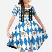 Bavaria Traditional Lederhosen Costume Family Matching Mermaid Dress and Hawaiian Shirt Bavaria Emblem - Blue Plaid Pattern with Edelweiss Flowers - Wonder Print Shop