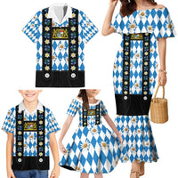 Bavaria Traditional Lederhosen Costume Family Matching Mermaid Dress and Hawaiian Shirt Bavaria Emblem - Blue Plaid Pattern with Edelweiss Flowers - Wonder Print Shop