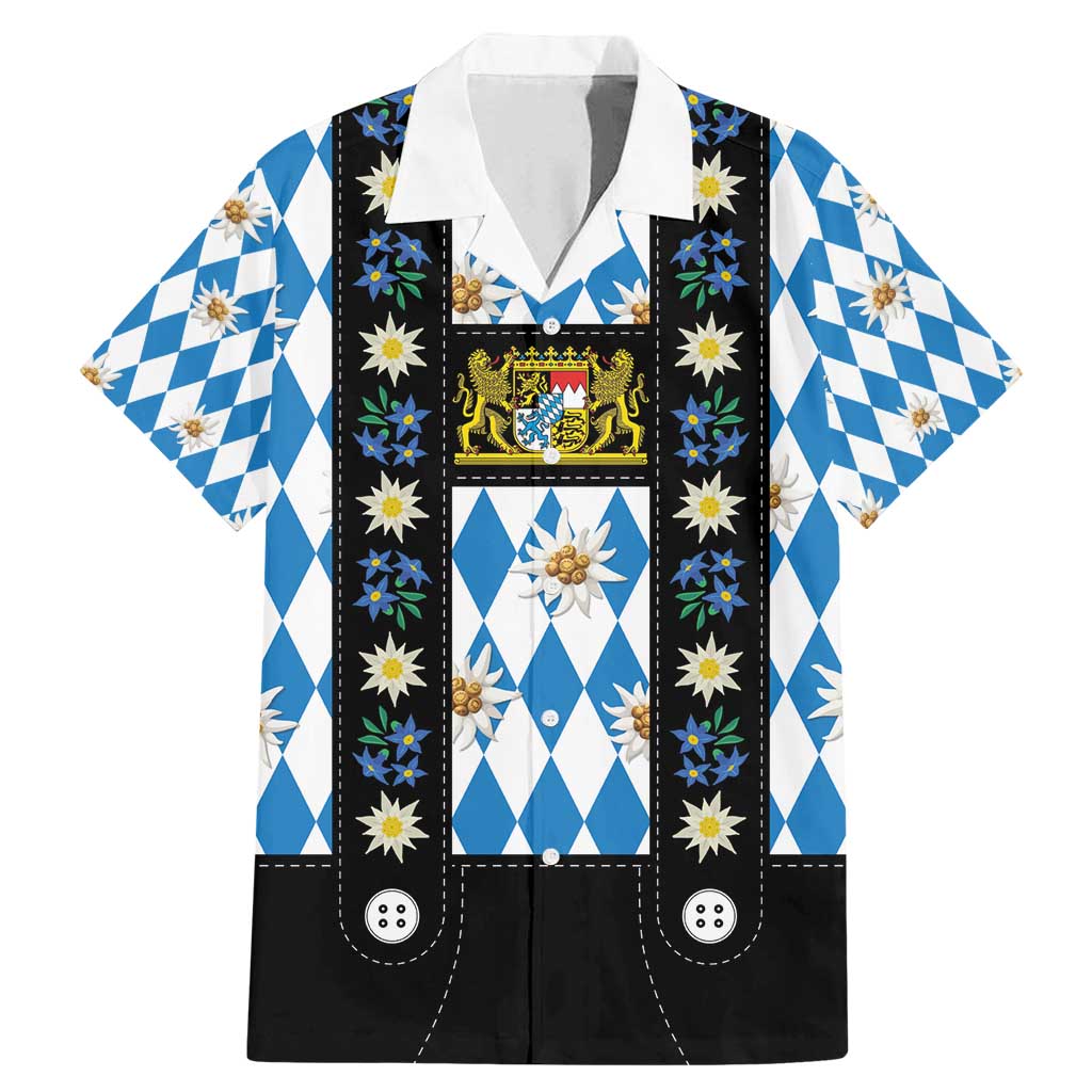 Bavaria Traditional Lederhosen Costume Family Matching Mermaid Dress and Hawaiian Shirt Bavaria Emblem - Blue Plaid Pattern with Edelweiss Flowers - Wonder Print Shop