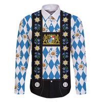 Bavaria Traditional Lederhosen Costume Family Matching Off The Shoulder Long Sleeve Dress and Hawaiian Shirt Bavaria Emblem - Blue Plaid Pattern with Edelweiss Flowers