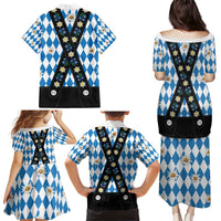Bavaria Traditional Lederhosen Costume Family Matching Puletasi and Hawaiian Shirt Bavaria Emblem - Blue Plaid Pattern with Edelweiss Flowers