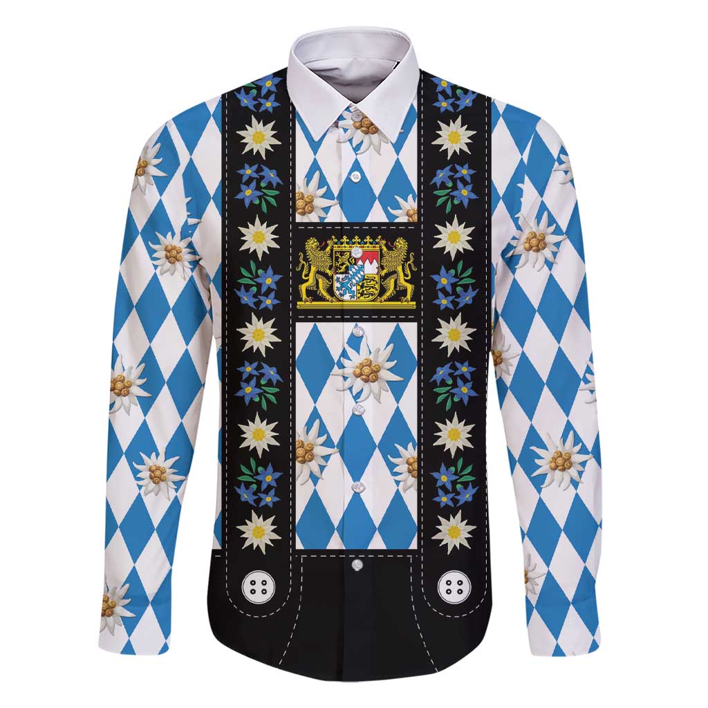 Bavaria Traditional Lederhosen Costume Family Matching Short Sleeve Bodycon Dress and Hawaiian Shirt Bavaria Emblem - Blue Plaid Pattern with Edelweiss Flowers - Wonder Print Shop