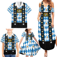 Bavaria Traditional Lederhosen Costume Family Matching Summer Maxi Dress and Hawaiian Shirt Bavaria Emblem - Blue Plaid Pattern with Edelweiss Flowers - Wonder Print Shop