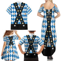 Bavaria Traditional Lederhosen Costume Family Matching Summer Maxi Dress and Hawaiian Shirt Bavaria Emblem - Blue Plaid Pattern with Edelweiss Flowers - Wonder Print Shop
