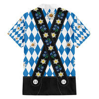Bavaria Traditional Lederhosen Costume Family Matching Summer Maxi Dress and Hawaiian Shirt Bavaria Emblem - Blue Plaid Pattern with Edelweiss Flowers - Wonder Print Shop