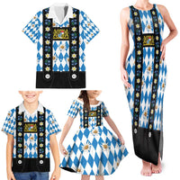 Bavaria Traditional Lederhosen Costume Family Matching Tank Maxi Dress and Hawaiian Shirt Bavaria Emblem - Blue Plaid Pattern with Edelweiss Flowers - Wonder Print Shop
