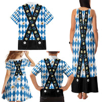 Bavaria Traditional Lederhosen Costume Family Matching Tank Maxi Dress and Hawaiian Shirt Bavaria Emblem - Blue Plaid Pattern with Edelweiss Flowers - Wonder Print Shop