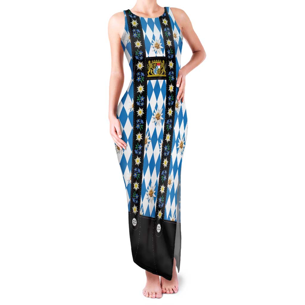 Bavaria Traditional Lederhosen Costume Family Matching Tank Maxi Dress and Hawaiian Shirt Bavaria Emblem - Blue Plaid Pattern with Edelweiss Flowers - Wonder Print Shop