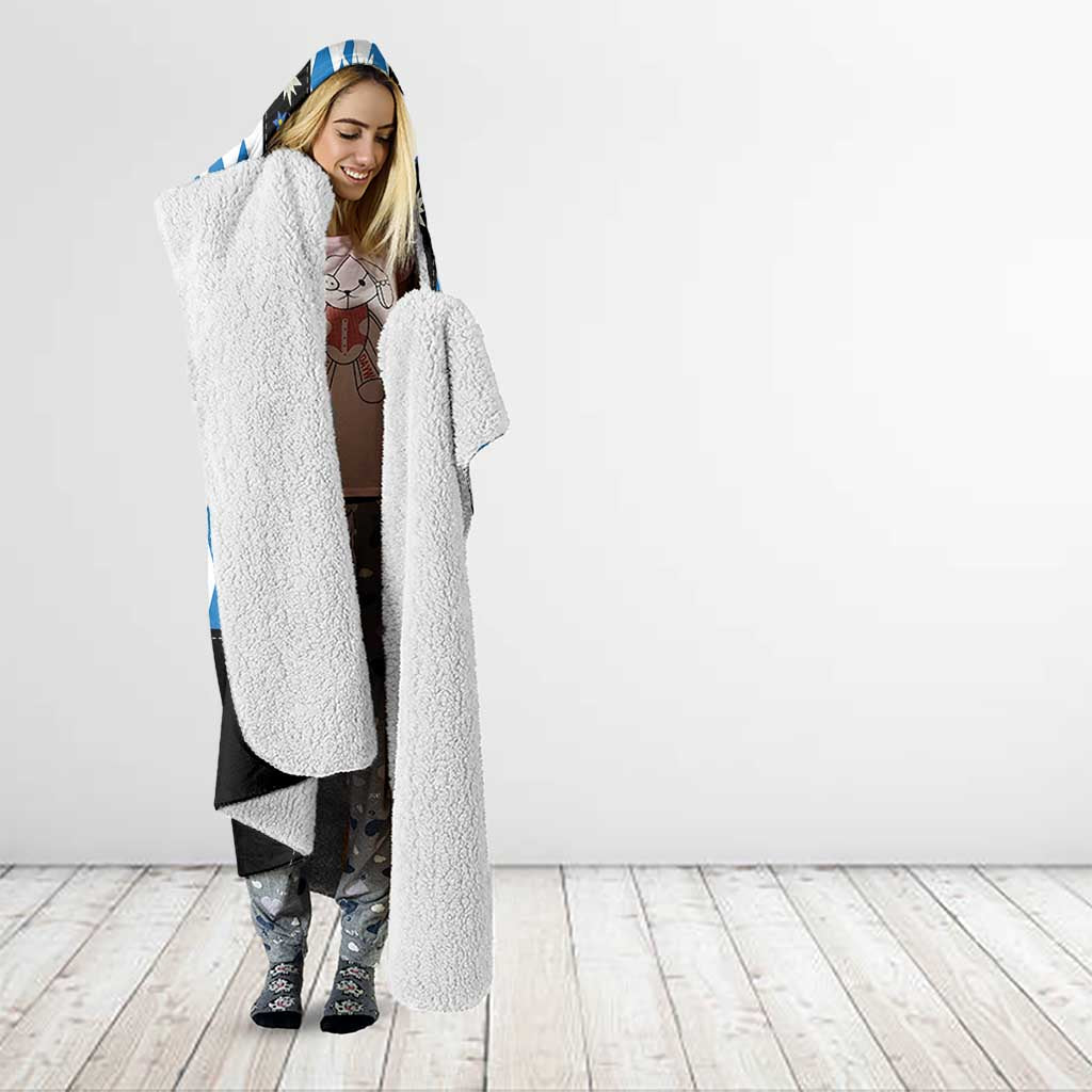 Bavaria Traditional Lederhosen Costume Hooded Blanket Bavaria Emblem - Blue Plaid Pattern with Edelweiss Flowers - Wonder Print Shop