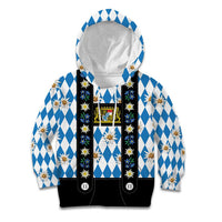 Bavaria Traditional Lederhosen Costume Kid Hoodie Bavaria Emblem - Blue Plaid Pattern with Edelweiss Flowers - Wonder Print Shop