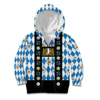 Bavaria Traditional Lederhosen Costume Kid Hoodie Bavaria Emblem - Blue Plaid Pattern with Edelweiss Flowers - Wonder Print Shop