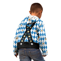 Bavaria Traditional Lederhosen Costume Kid Hoodie Bavaria Emblem - Blue Plaid Pattern with Edelweiss Flowers - Wonder Print Shop