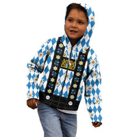 Bavaria Traditional Lederhosen Costume Kid Hoodie Bavaria Emblem - Blue Plaid Pattern with Edelweiss Flowers - Wonder Print Shop