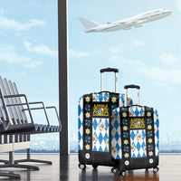 Bavaria Traditional Lederhosen Costume Luggage Cover Bavaria Emblem - Blue Plaid Pattern with Edelweiss Flowers - Wonder Print Shop