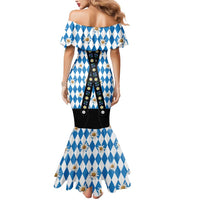 Bavaria Traditional Lederhosen Costume Mermaid Dress Bavaria Emblem - Blue Plaid Pattern with Edelweiss Flowers - Wonder Print Shop