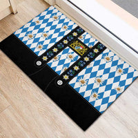 Bavaria Traditional Lederhosen Costume Rubber Doormat Bavaria Emblem - Blue Plaid Pattern with Edelweiss Flowers - Wonder Print Shop