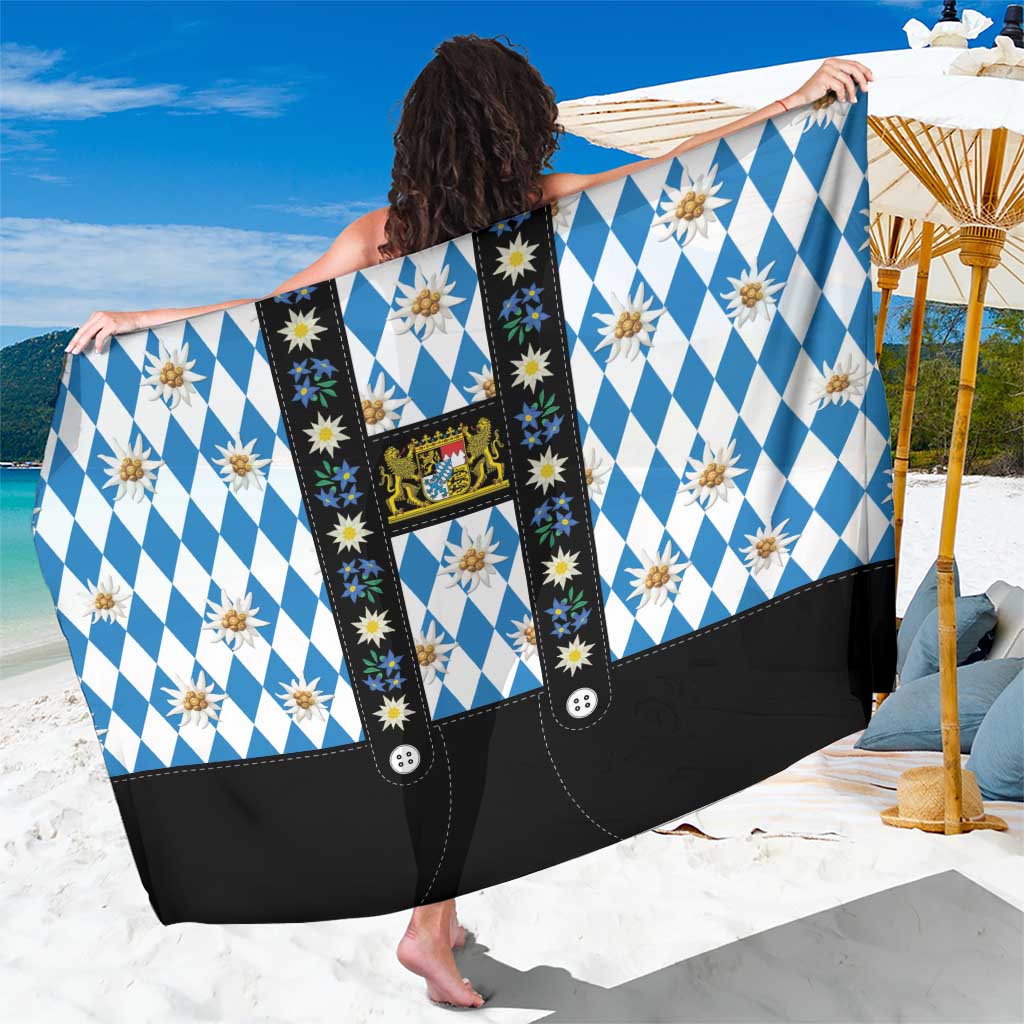 Bavaria Traditional Lederhosen Costume Sarong Bavaria Emblem - Blue Plaid Pattern with Edelweiss Flowers - Wonder Print Shop