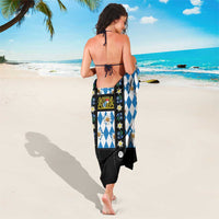 Bavaria Traditional Lederhosen Costume Sarong Bavaria Emblem - Blue Plaid Pattern with Edelweiss Flowers - Wonder Print Shop