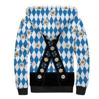 Bavaria Traditional Lederhosen Costume Sherpa Hoodie Bavaria Emblem - Blue Plaid Pattern with Edelweiss Flowers - Wonder Print Shop