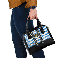 Bavaria Traditional Lederhosen Costume Shoulder Handbag Bavaria Emblem - Blue Plaid Pattern with Edelweiss Flowers - Wonder Print Shop