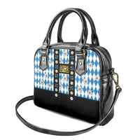Bavaria Traditional Lederhosen Costume Shoulder Handbag Bavaria Emblem - Blue Plaid Pattern with Edelweiss Flowers - Wonder Print Shop