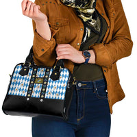 Bavaria Traditional Lederhosen Costume Shoulder Handbag Bavaria Emblem - Blue Plaid Pattern with Edelweiss Flowers - Wonder Print Shop