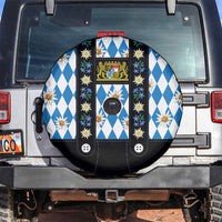 Bavaria Traditional Lederhosen Costume Spare Tire Cover Bavaria Emblem - Blue Plaid Pattern with Edelweiss Flowers - Wonder Print Shop
