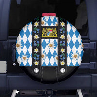 Bavaria Traditional Lederhosen Costume Spare Tire Cover Bavaria Emblem - Blue Plaid Pattern with Edelweiss Flowers - Wonder Print Shop