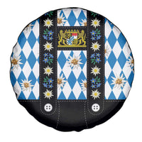 Bavaria Traditional Lederhosen Costume Spare Tire Cover Bavaria Emblem - Blue Plaid Pattern with Edelweiss Flowers - Wonder Print Shop