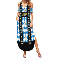 Bavaria Traditional Lederhosen Costume Summer Maxi Dress Bavaria Emblem - Blue Plaid Pattern with Edelweiss Flowers - Wonder Print Shop
