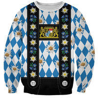Bavaria Traditional Lederhosen Costume Sweatshirt Bavaria Emblem - Blue Plaid Pattern with Edelweiss Flowers - Wonder Print Shop