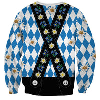 Bavaria Traditional Lederhosen Costume Sweatshirt Bavaria Emblem - Blue Plaid Pattern with Edelweiss Flowers - Wonder Print Shop