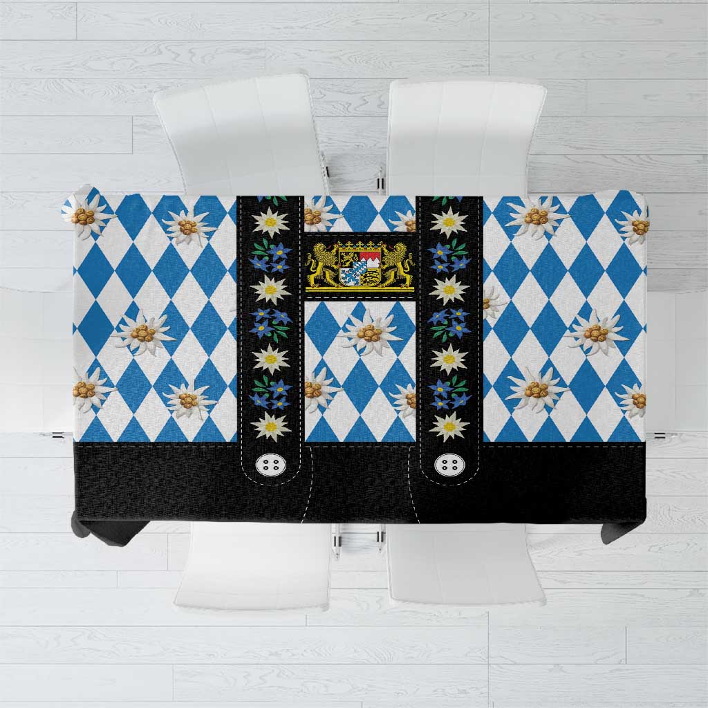 Bavaria Traditional Lederhosen Costume Tablecloth Bavaria Emblem - Blue Plaid Pattern with Edelweiss Flowers - Wonder Print Shop