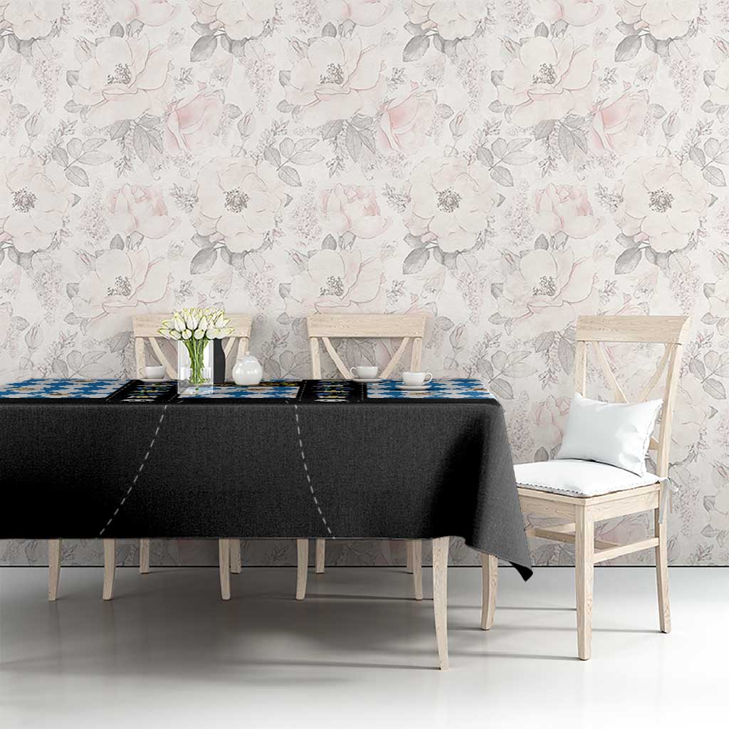 Bavaria Traditional Lederhosen Costume Tablecloth Bavaria Emblem - Blue Plaid Pattern with Edelweiss Flowers - Wonder Print Shop