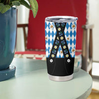 Traditional Bavarian Costume - Lederhosen Tumbler Cup Bavaria Emblem - Blue Plaid Pattern with Edelweiss Flowers - Wonder Print Shop
