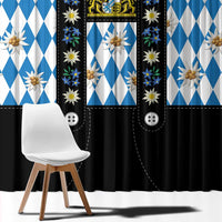Bavaria Traditional Lederhosen Costume Window Curtain Bavaria Emblem - Blue Plaid Pattern with Edelweiss Flowers - Wonder Print Shop