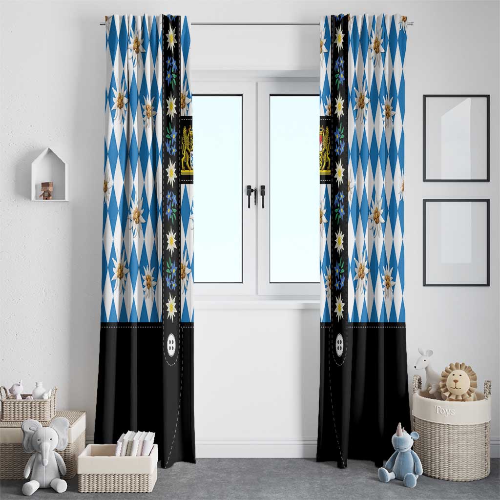 Bavaria Traditional Lederhosen Costume Window Curtain Bavaria Emblem - Blue Plaid Pattern with Edelweiss Flowers - Wonder Print Shop